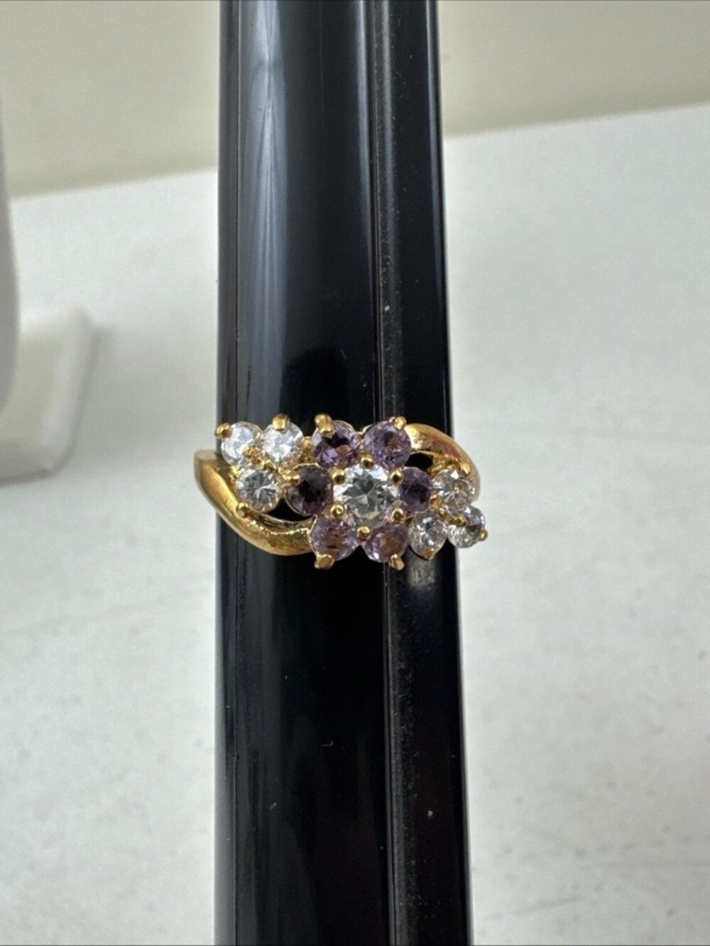 Lind Violet Flower Ring 14k HGE Vintage Signed Floral Nature Jewelry Size 11